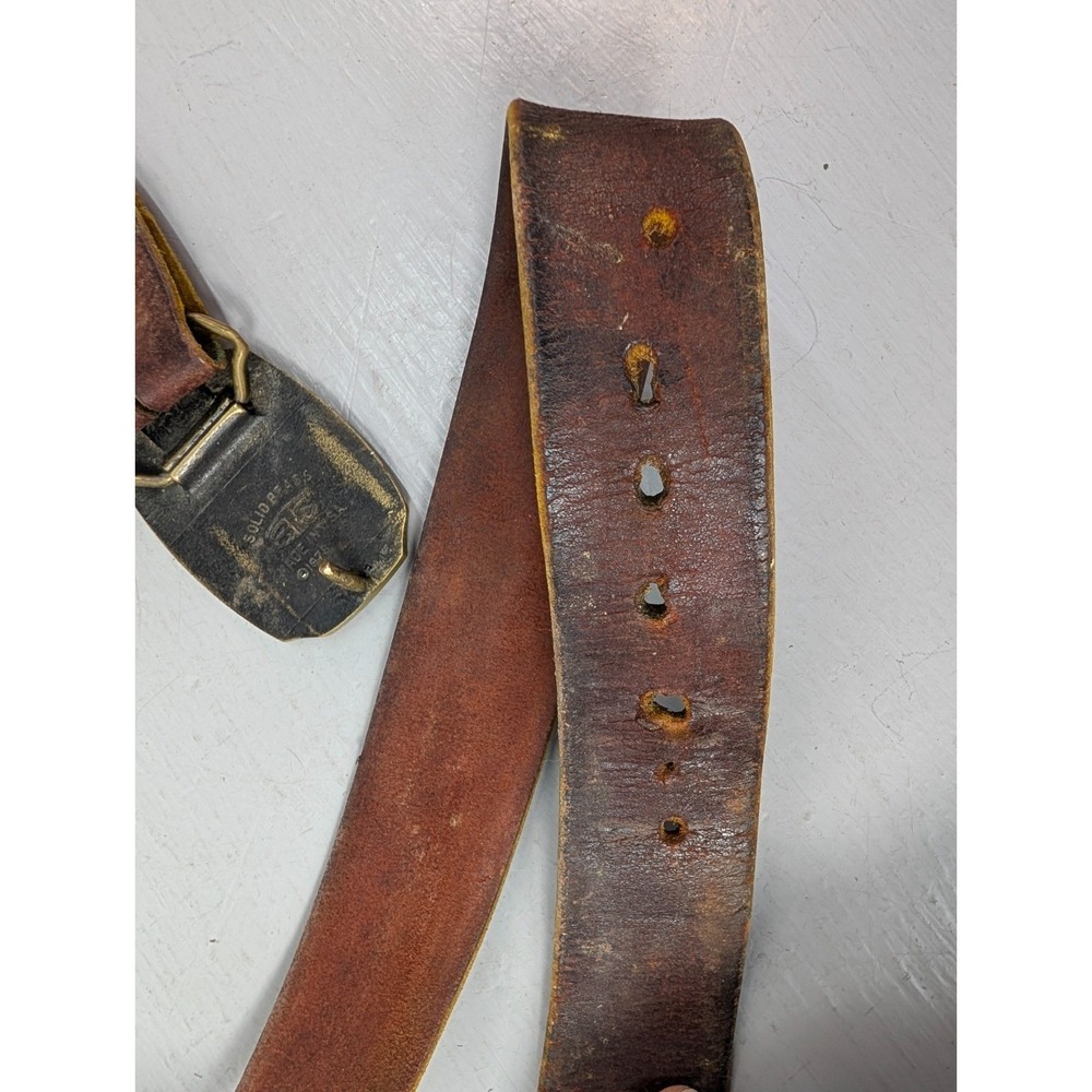 Solid Brass BTS Leather Belt Horse Brown Made In USA 44" Long 1978 Western - Picture 4 of 6